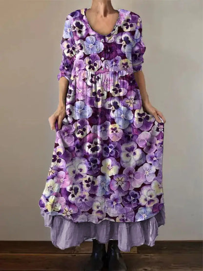 Women’s Purple Forget-Me-Not Print Alzheimer’s Awareness Support Dress Purple / S Women’s Clothing
