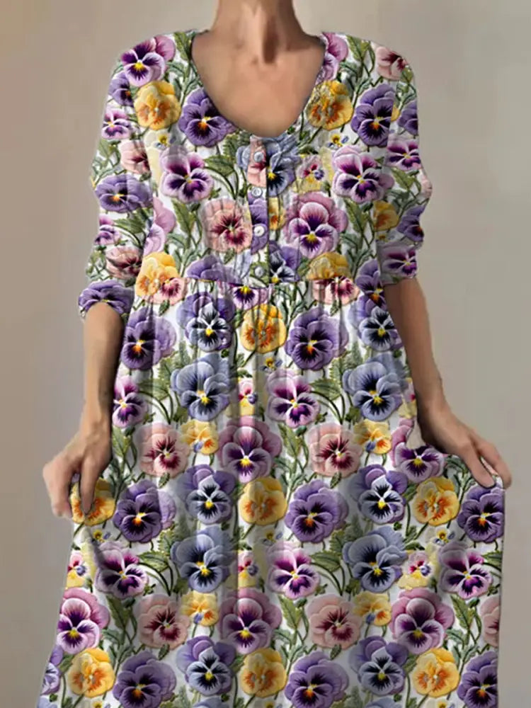 Women’s Purple Pansy Print Alzheimer’s Awareness Support Dress Women’s Clothing