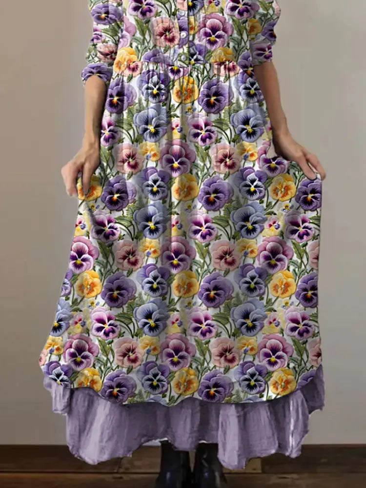 Women’s Purple Pansy Print Alzheimer’s Awareness Support Dress Women’s Clothing