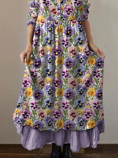 Women’s Purple Pansy Print Alzheimer’s Awareness Support Dress Women’s Clothing