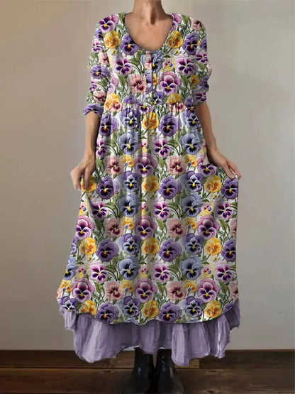 Women’s Purple Pansy Print Alzheimer’s Awareness Support Dress Purple / S Women’s Clothing