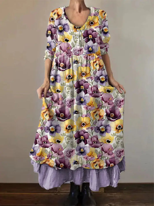 Women’s Purple Pansy Print Alzheimer’s Awareness Support Dress Purple / S Women’s Clothing