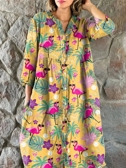 Women’s Tropical Pickleball Print Casual Dress As picture / S Women’s Clothing