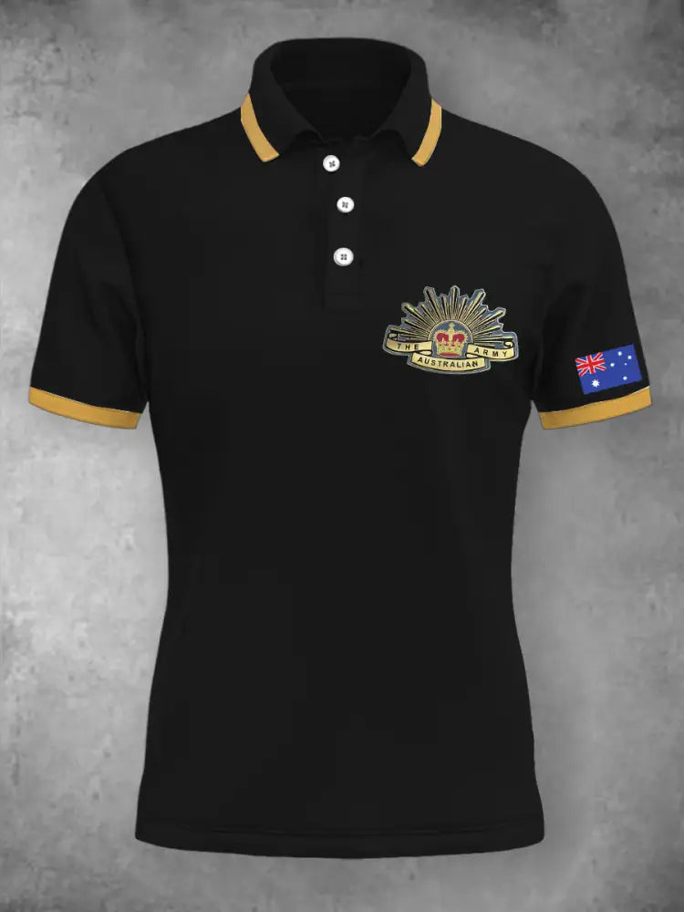 Women’s Vintage Australia Crown Patriotic Flag Emblem Printed Casual Cotton Short Sleeve Polo Shirt Black / S