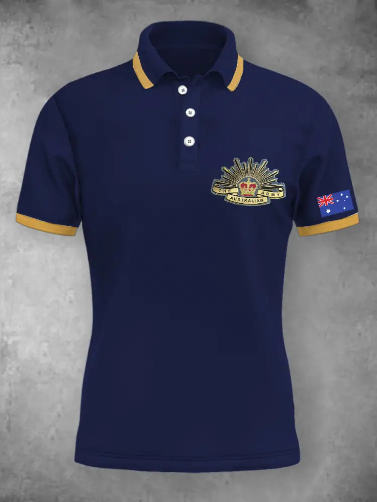 Women’s Vintage Australia Crown Patriotic Flag Emblem Printed Casual Cotton Short Sleeve Polo Shirt Dark Blue / S