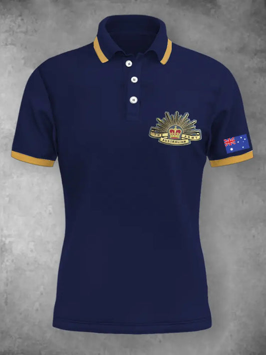 Women’s Vintage Australia Crown Patriotic Flag Emblem Printed Casual Cotton Short Sleeve Polo Shirt Dark Blue / S