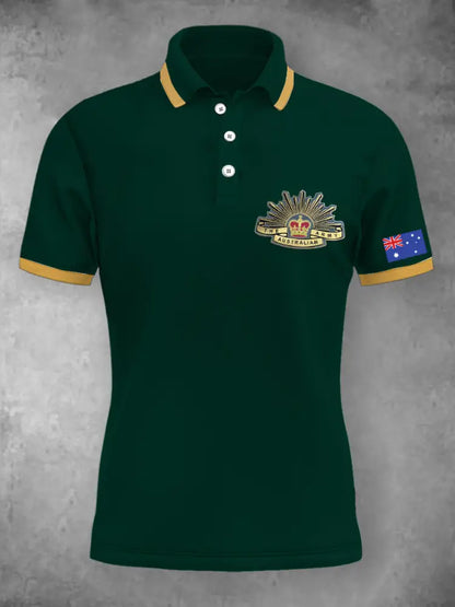 Women’s Vintage Australia Crown Patriotic Flag Emblem Printed Casual Cotton Short Sleeve Polo Shirt Green / S