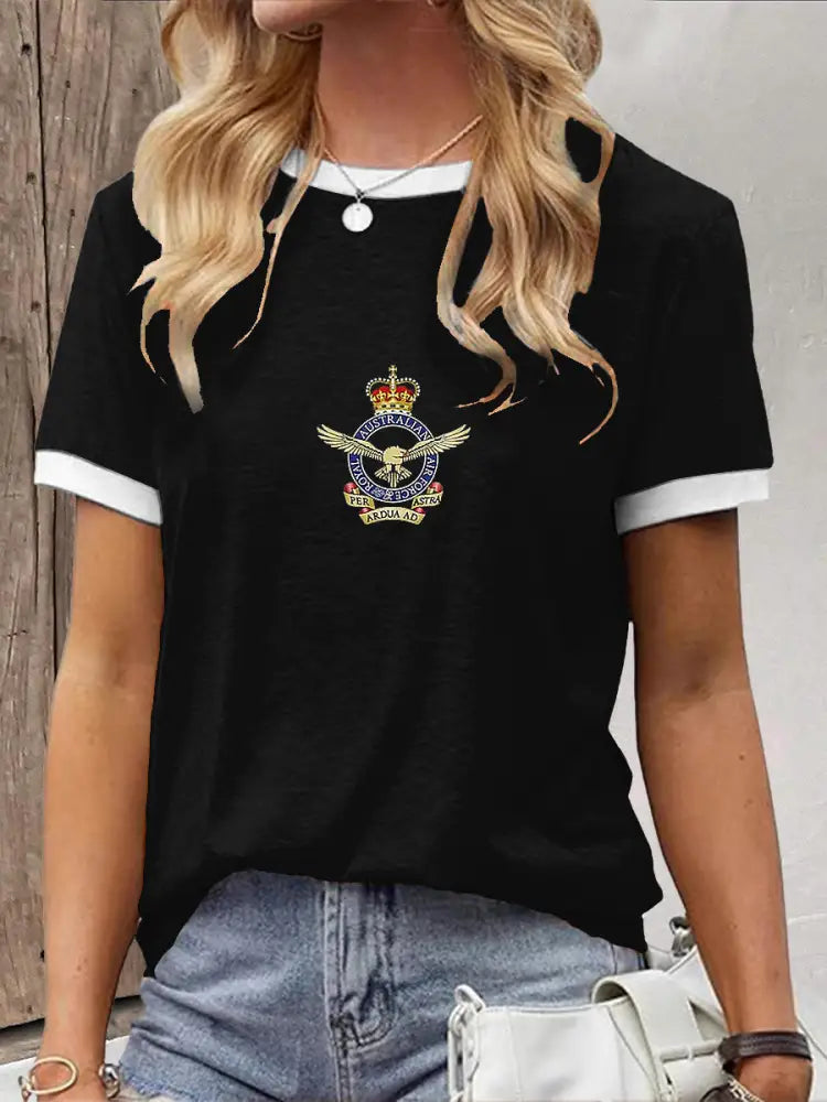 Women’s Vintage Australian Patriotic Flag Emblem Print Casual Cotton Short Sleeve T-Shirt Black / S