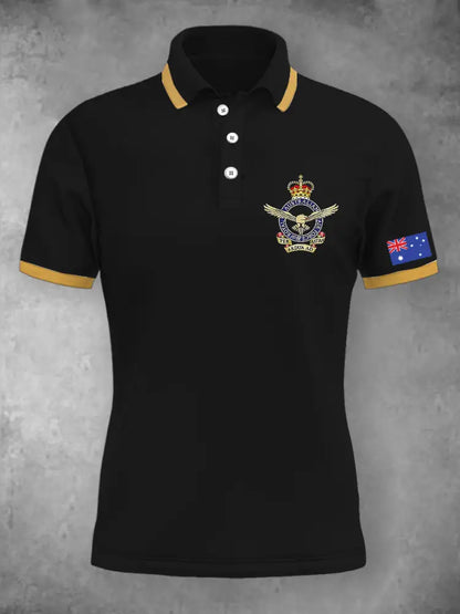 Women’s Vintage Australian Patriotic Flag Emblem Printed Casual Cotton Short Sleeve Polo Shirt Black / S