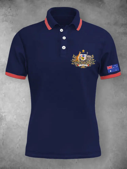 Women’s Vintage Australian Patriotic Flag Emblem Printed Casual Cotton Short Sleeve Polo Shirt Dark Blue / S