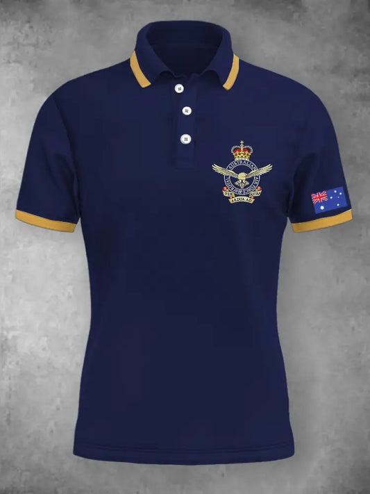 Women’s Vintage Australian Patriotic Flag Emblem Printed Casual Cotton Short Sleeve Polo Shirt Dark Blue / S