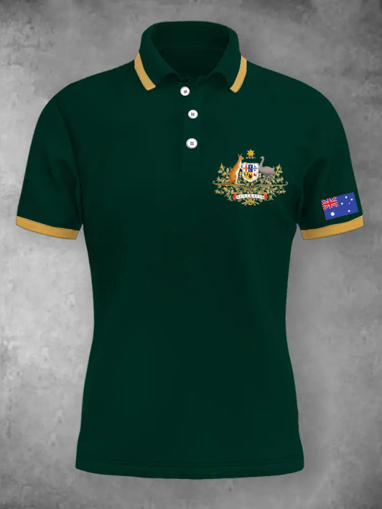 Women’s Vintage Australian Patriotic Flag Emblem Printed Casual Cotton Short Sleeve Polo Shirt Green / S