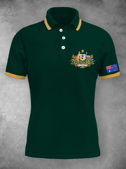 Women’s Vintage Australian Patriotic Flag Emblem Printed Casual Cotton Short Sleeve Polo Shirt Green / S