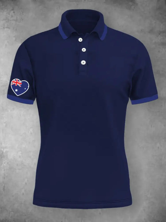 Women’s Vintage Australian Patriotic Flag Heart Printed Casual Cotton Short Sleeve Polo Shirt Dark Blue / S